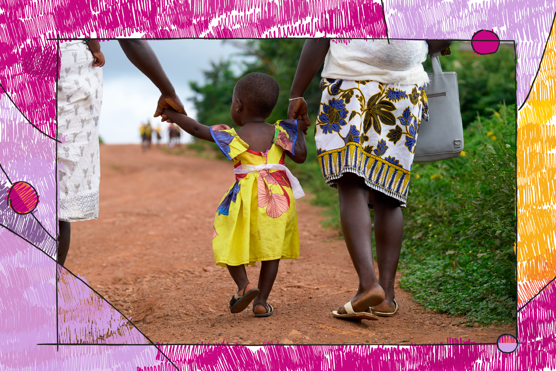 Little girl walking on dirt road