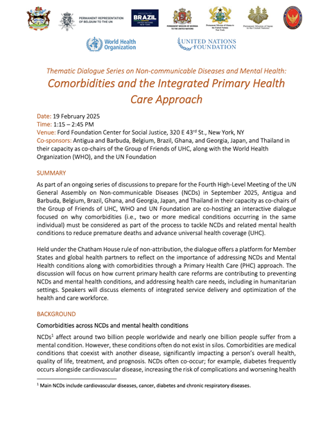 Thematic Dialogue Series on Non-communicable Diseases and Mental Health: Comorbidities and the Integrated Primary Health Care Approach