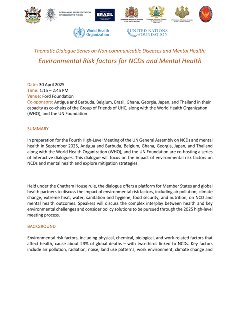 Thematic Dialogue Series on Non-Communicable Diseases and Mental Health: Environmental Risk Factors for NCDs and Mental Health