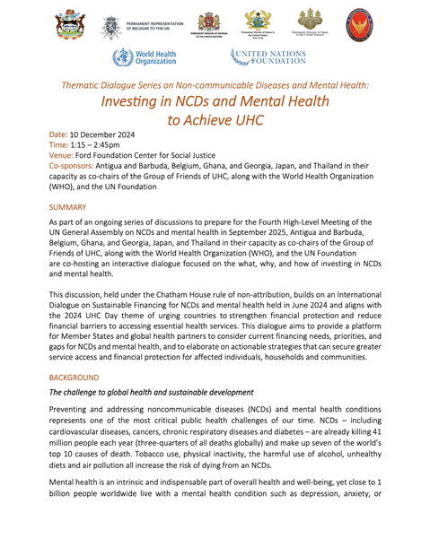 Thematic Dialogue Series on Non-communicable Diseases and Mental Health: Investing in NCDs and Mental Health to Achieve UHC