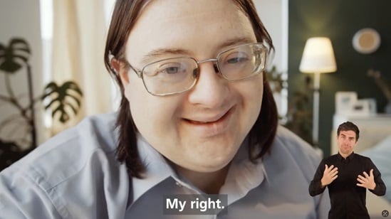 A woman with disabilities saying my right