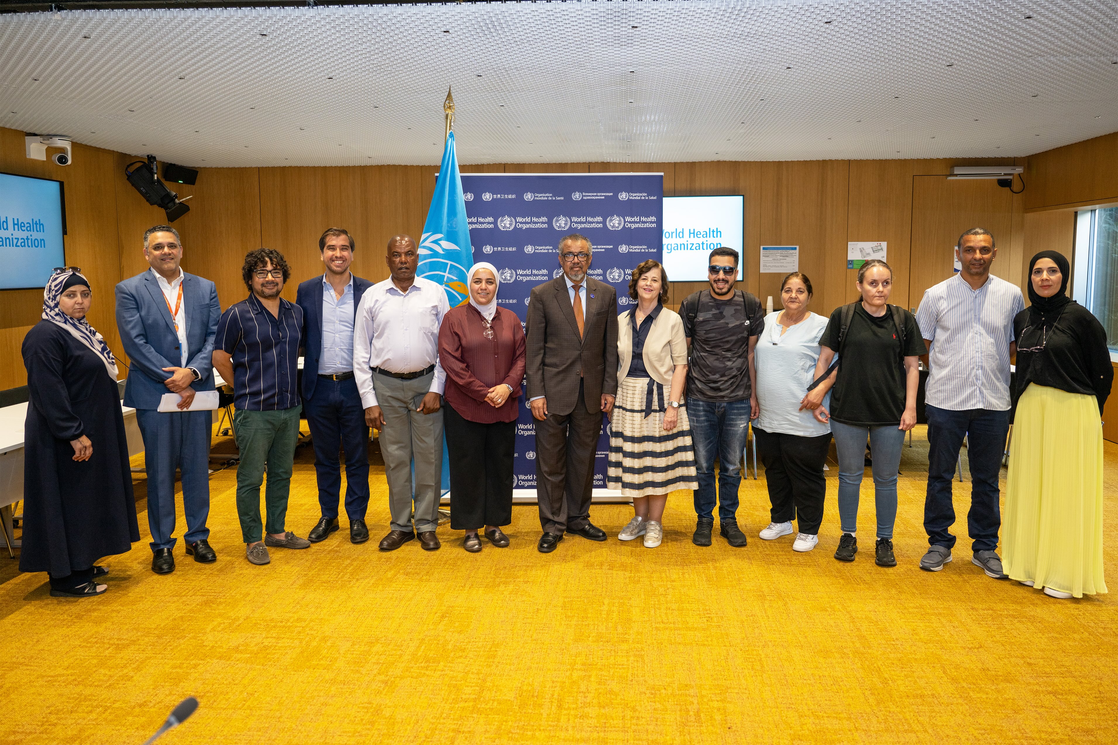 Group photo of the Palestinian delegation of persons with disabilities who visited WHO headquarters in August 2025