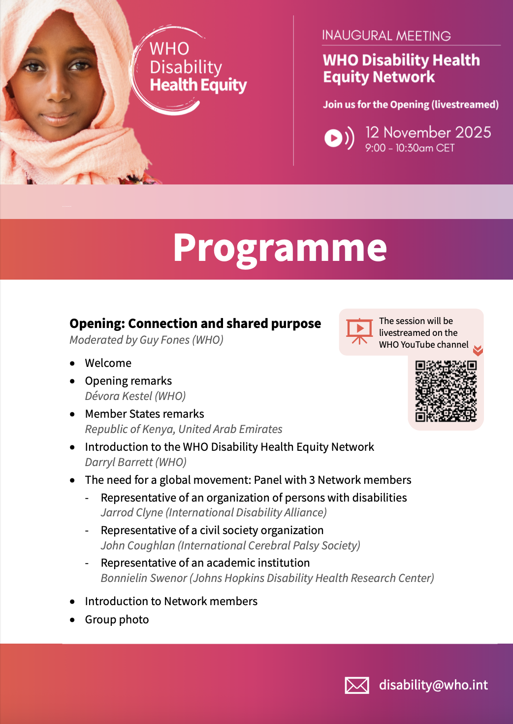 Programme of the opening session - Inaugural meeting of the WHO Disability Health Equity Network