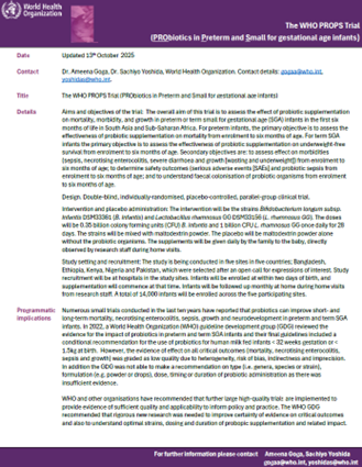 The WHO PROPS Trial (PRObiotics in Preterm and Small for gestational age infants)
