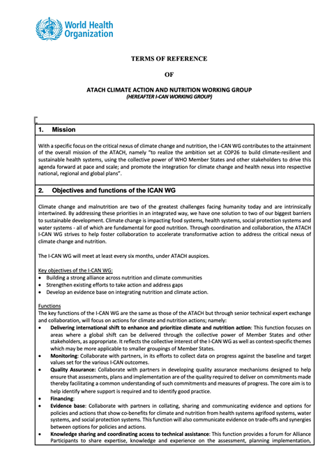 Terms of Reference of the ATACH Climate Action And Nutrition Working Group (I-CAN WG)