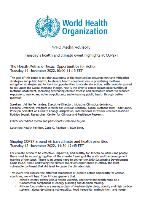 16 November - COP27 Health Highlights