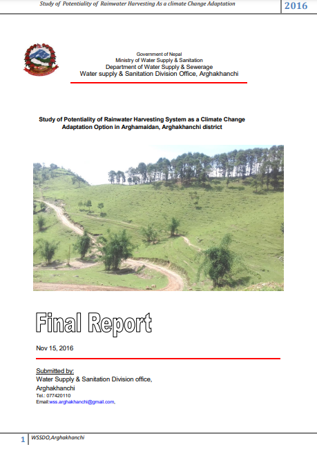 Study of Potentiality of Rainwater Harvesting System as a Climate Change Adaptation Option in Arghamaidan, Arghakhanachi District
