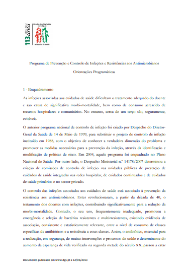 Portugal: Program for the prevention and control of infections and resistance to antimicrobials (Portuguese)