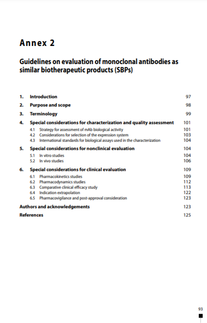Guidelines on evaluation of monoclonal antibodies as similar biotherapeutic products (SBPs), Annex 2, TRS No 1004