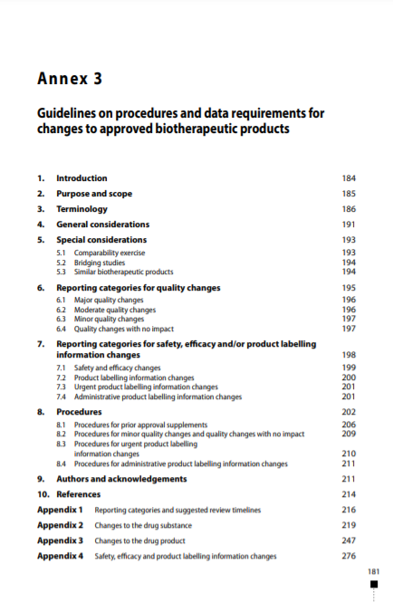 Guidelines on procedures and data requirements for changes to approved biotherapeutic products, Annex 3, TRS No 1011
