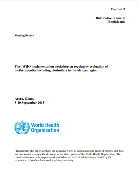 First WHO implementation workshop on regulatory evaluation of biotherapeutics including biosimilars in the African region