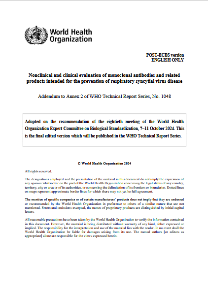 Nonclinical and clinical evaluation of monoclonal antibodies and related products intended for the prevention of respiratory syncytial virus disease