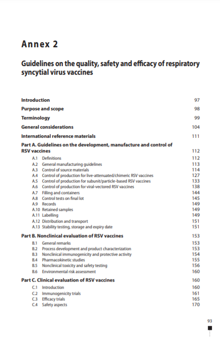Guidelines on the quality, safety and efficacy of respiratory syncytial virus vaccines, Annex 2, TRS No 1024
