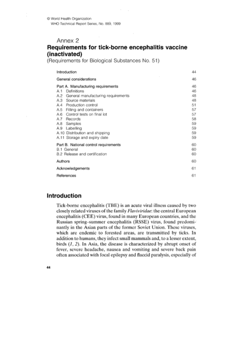 Requirements for tick-borne encephalitis vaccine (inactivated), Annex 2, TRS No 889