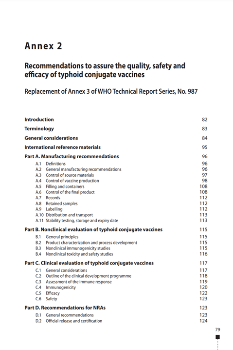 Recommendations to assure the quality, safety and efficacy of typhoid conjugate vaccines, Annex 2, TRS No 1030
