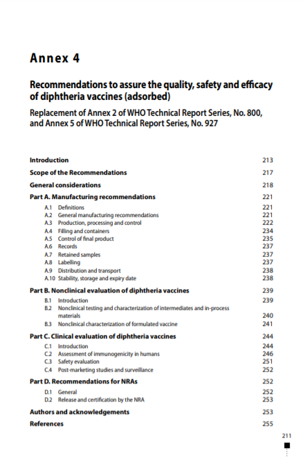 Recommendations to assure the quality, safety and efficacy of diphtheria vaccines (adsorbed), Annex 4, TRS No 980