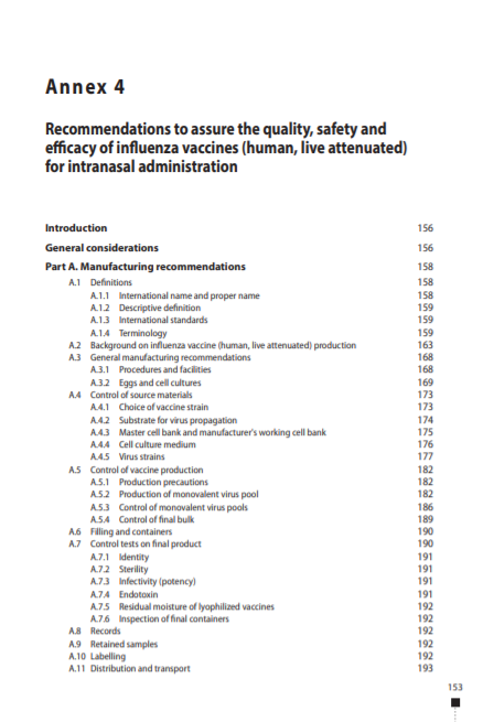 Recommendations to assure the quality, safety and efficacy of influenza vaccines (human, live attenuated) for intranasal administration, Annex 4, TRS No 977