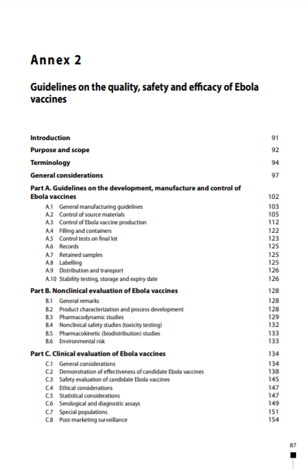 Guidelines on the quality, safety and efficacy of Ebola vaccines, Annex 2, TRS No 1011