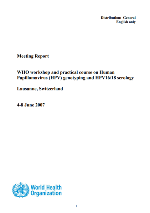 WHO workshop and practical course on Human Papillomavirus (HPV) genotyping and HPV16/18 serology