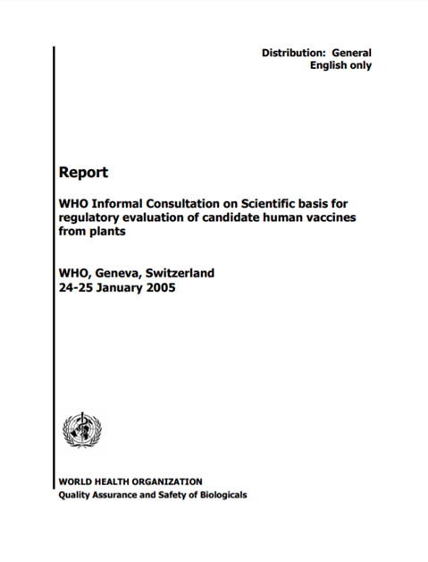 WHO Informal consultation on scientific basis for regulatory evaluation of candidate human vaccines from plants
