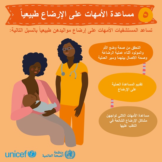 Arabic BFHI step 5 - Support mothers infographic