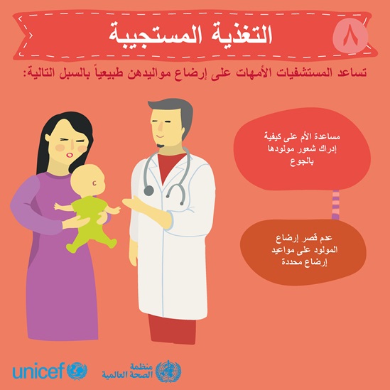 Arabic BFHI step 8 - Responsive feeding infographic