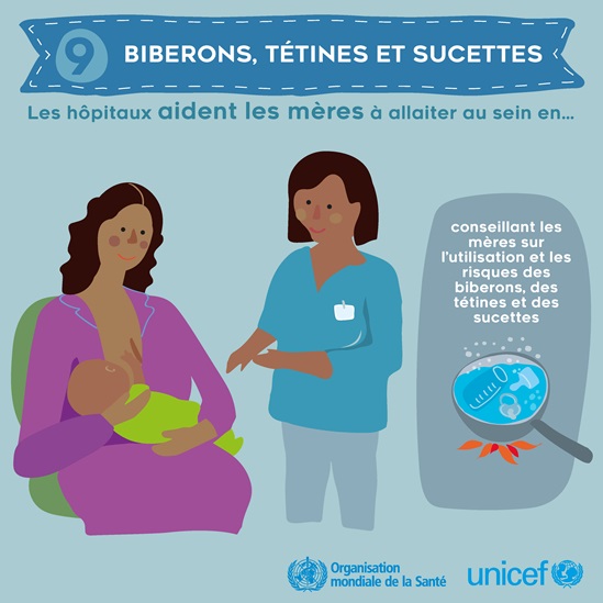 French BFHI step 9 - Bottles, teats, pacifiers infographic