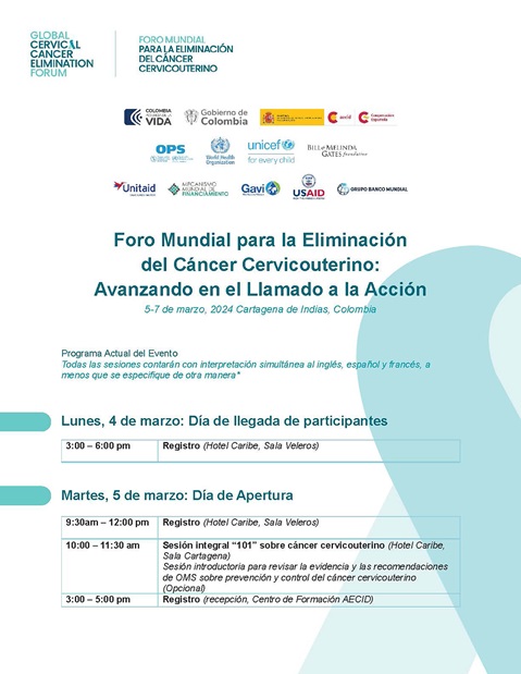 Foro mundial para la eliminacióndel cáncer cervicouterino: avanzando en el llamado a la acción – programa actual del evento