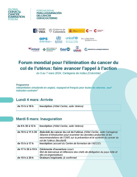 Forum mondial pour l’élimination du cancer du col de l’utérus: faire avancer l’appel à l’action – programme