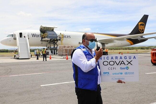 A consignment of COVAX vaccines arrives in Nicaragua in March 2021