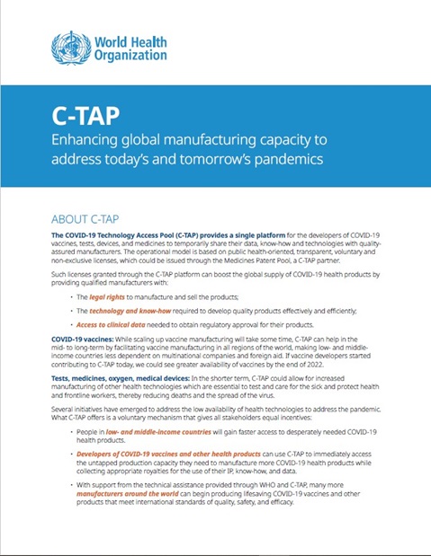 C-TAP Enhancing global manufacturing capacity to address today's and tomorrow's pandemics