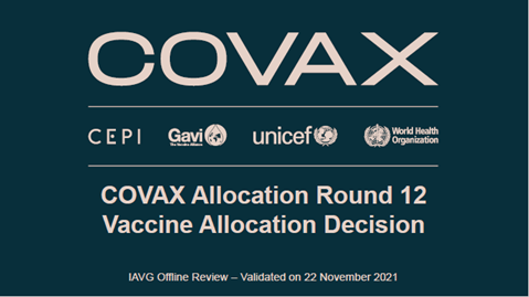 Decision of the Independent Allocation of Vaccines Group on the allocation of COVAX Facility secured vaccines: 22 November 2021