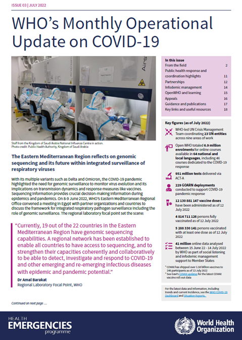 Monthly operational update on COVID-19 - July 2022