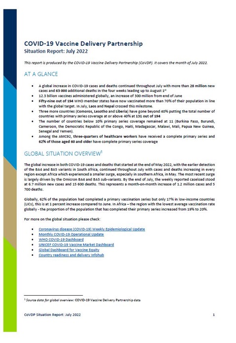 COVID-19 Vaccine Delivery Partnership - July 2022