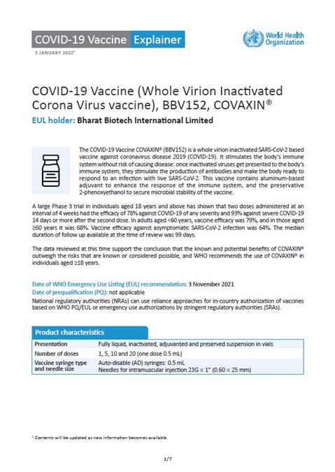 COVAXIN® (BBV152) – Inactivated, COVID-19 vaccine