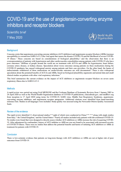 COVID-19 and the use of angiotensin-converting enzyme inhibitors and receptor blockers
