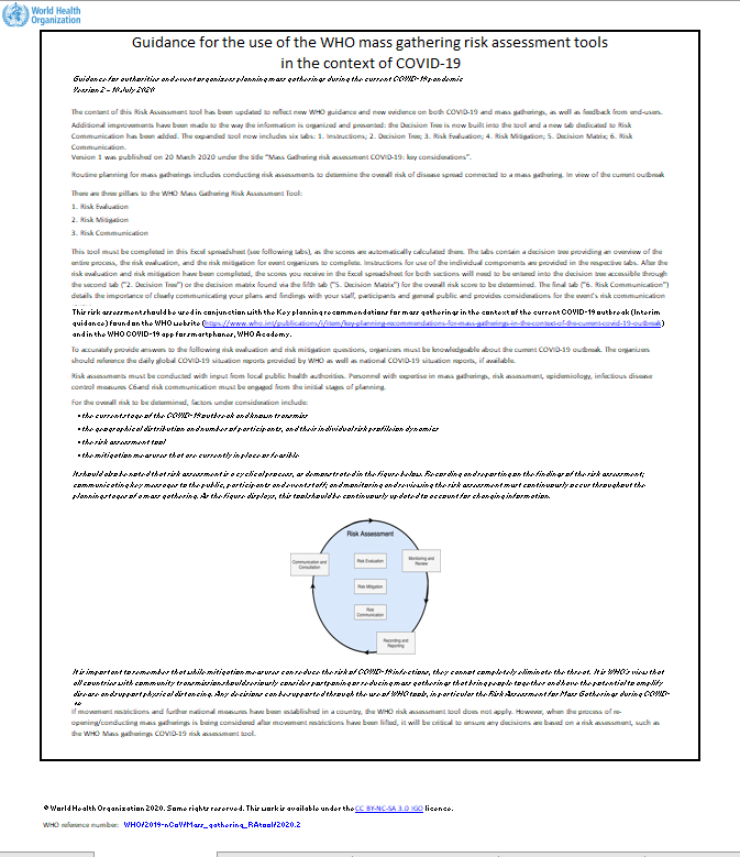 WHO mass gathering COVID19 risk assessment tool generic events, version 3