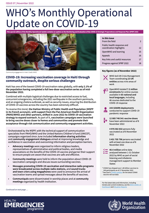 Monthly Operational Update on COVID-19 - November 2022