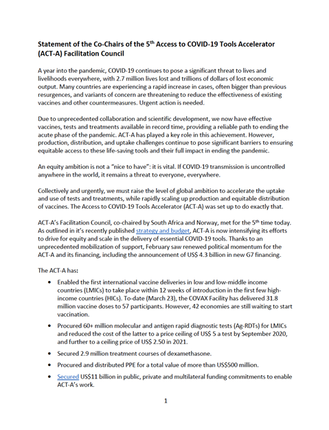 Co-Chairs outcome statement