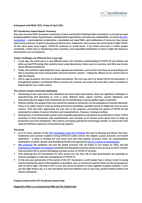 ACT-Accelerator Impact Report summary