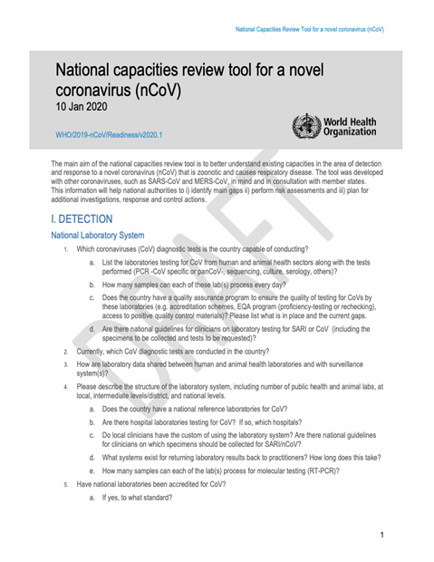National capacities review tool for a novel coronavirus