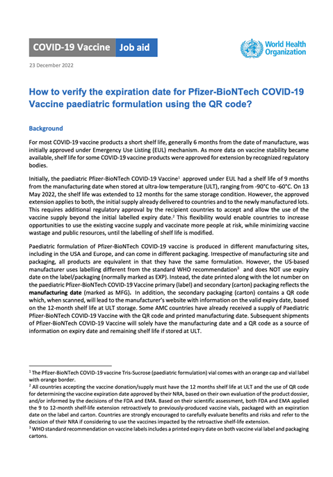 How to verify the expiration date for Pfizer-BioNTech COVID-19 Vaccine paediatric formulation using the QR code?