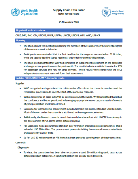 Supply Chain Task Force notes for the record 25 November 2020