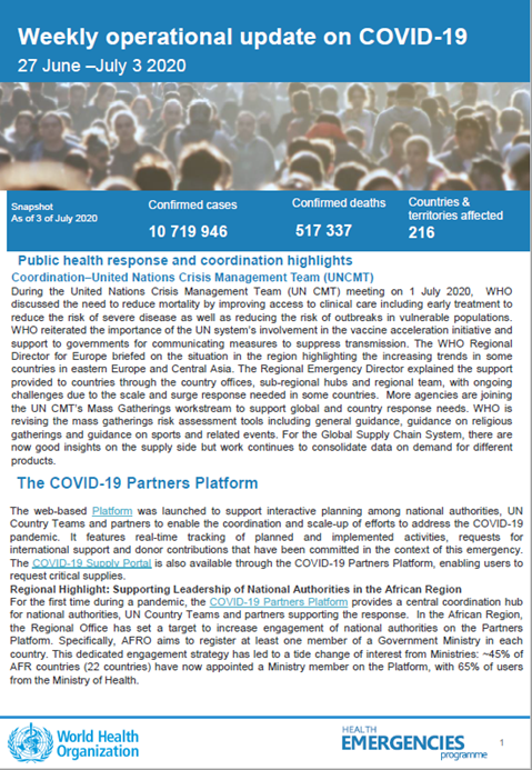 Weekly operational update on COVID-19 - 3 July 2020