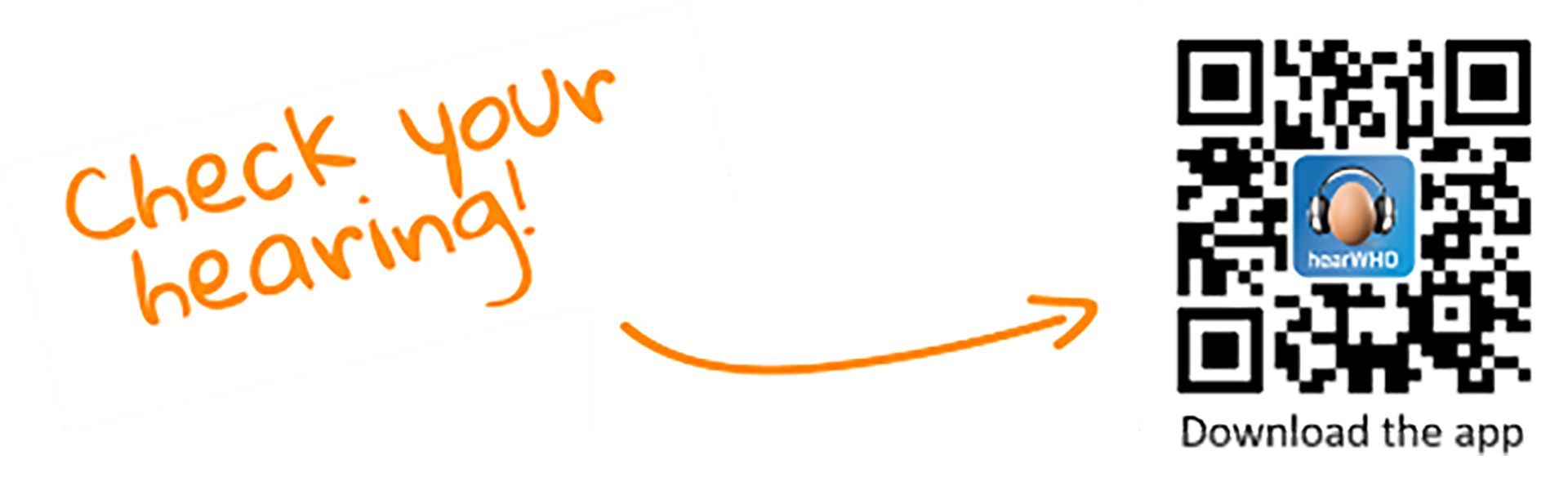 hearWHO banner with QR code: Check your hearing!