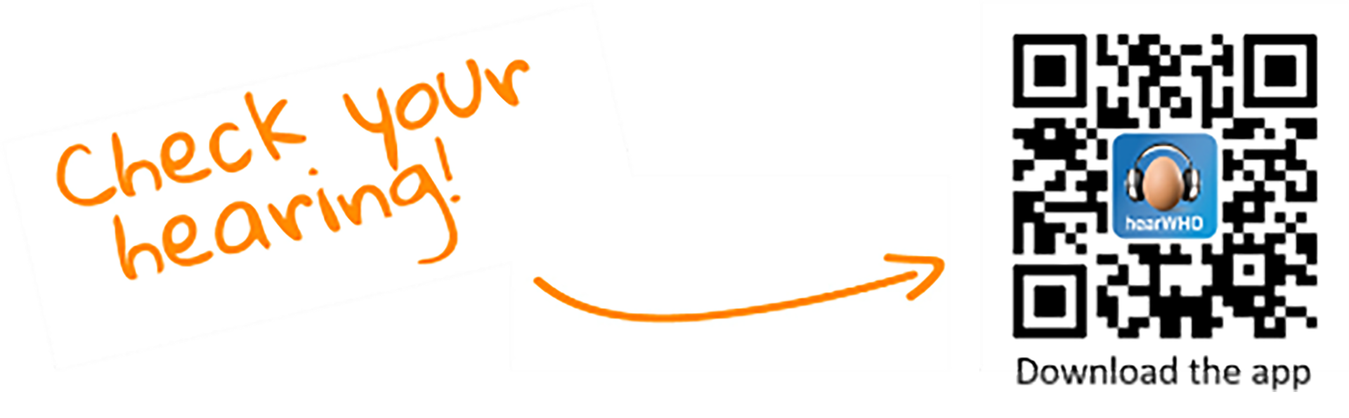 hearWHO banner with QR code: Check your hearing!