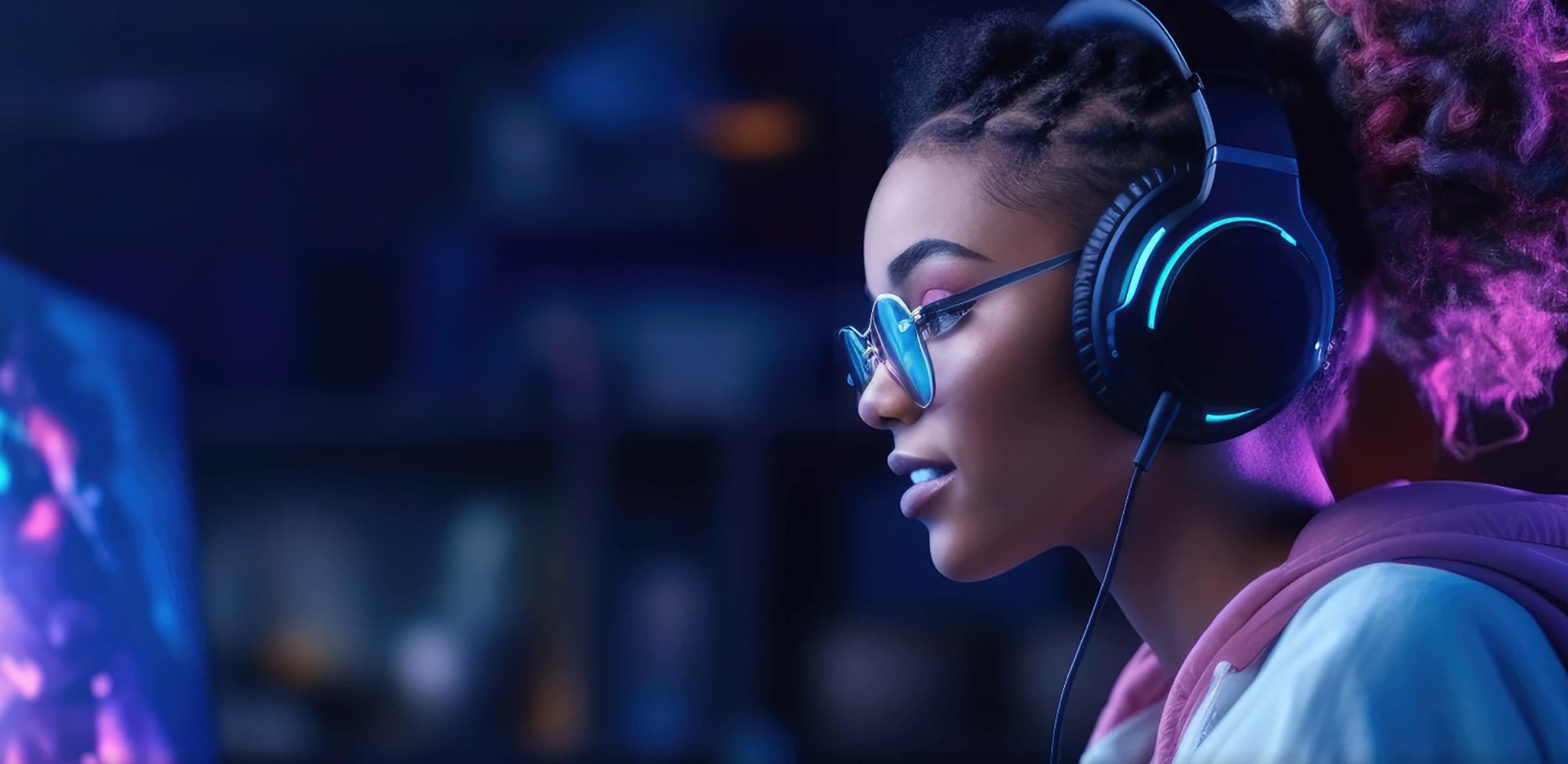 一个人戴着耳机看向别处