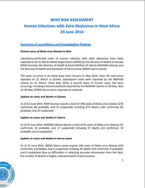 Human infections with Zaïre Ebolavirus in West Africa