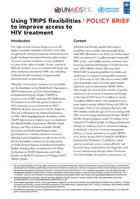 Using TRIPS flexibilities to improve access to HIV treatment