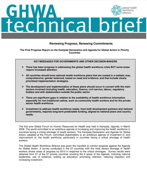 Reviewing progress, renewing commitments: Progress report on the Kampala Declaration and Agenda for Global Action: Questionnaire for Monitoring and Evaluation the Implementation of the Kampala Declaration and Agenda for Global Action Questionnaire